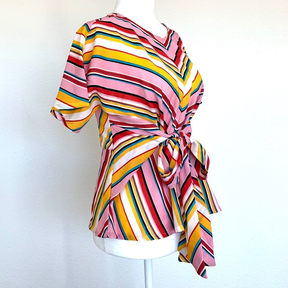 NWOT Bright Striped Pink and Yellow Blouse - Picture 3 of 7